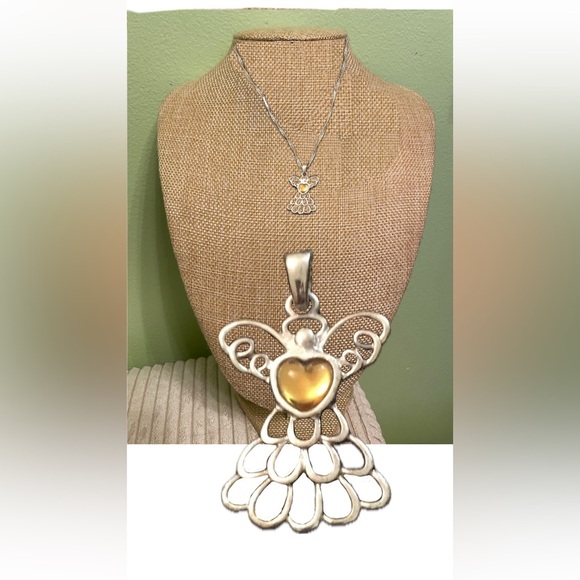 Silver and Gold Avon Angel Pendant Necklace - Picture 1 of 5